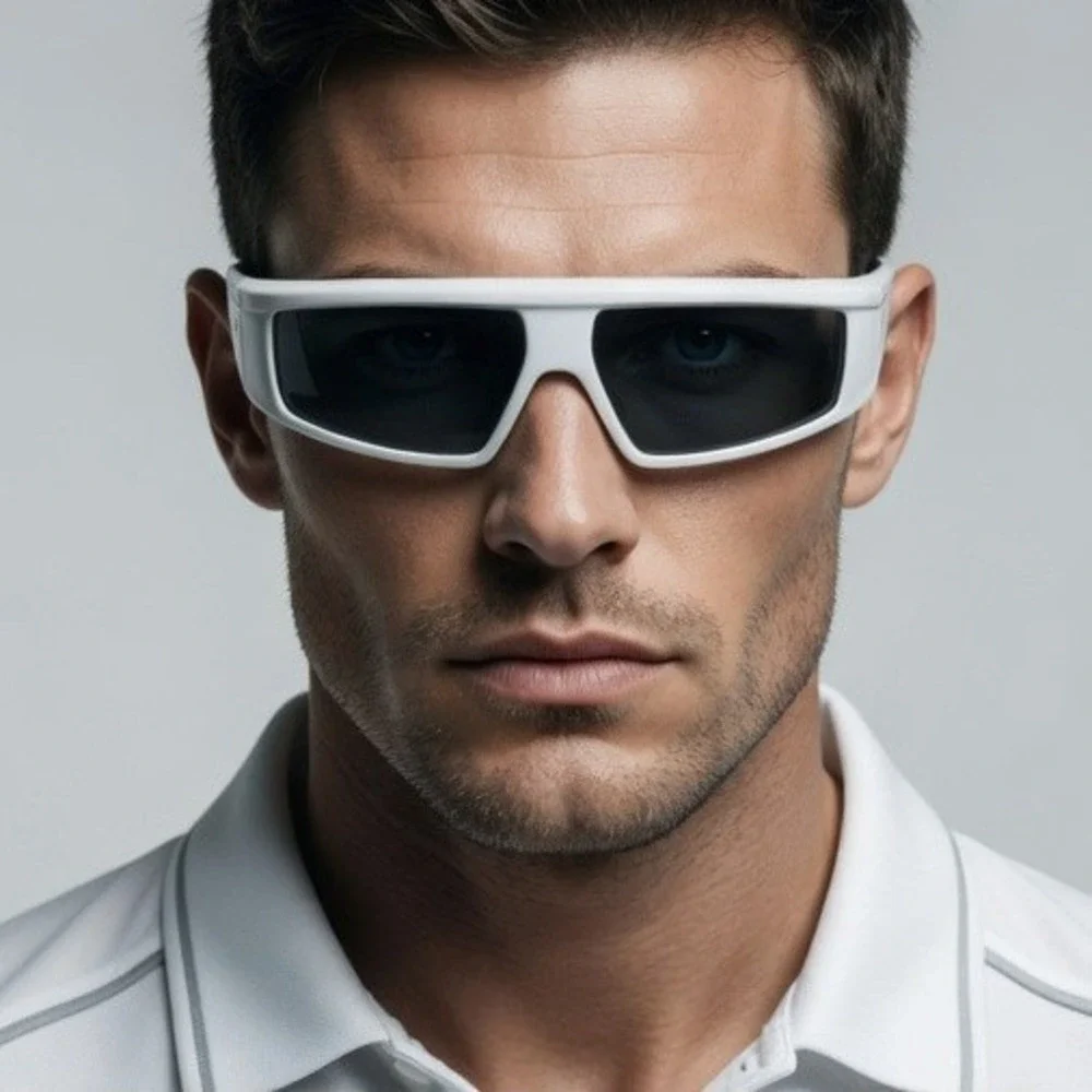 White‎ Wrap Around Shield Sunglasses Men Futuristic Y2K Cyberpunk Sport Shades